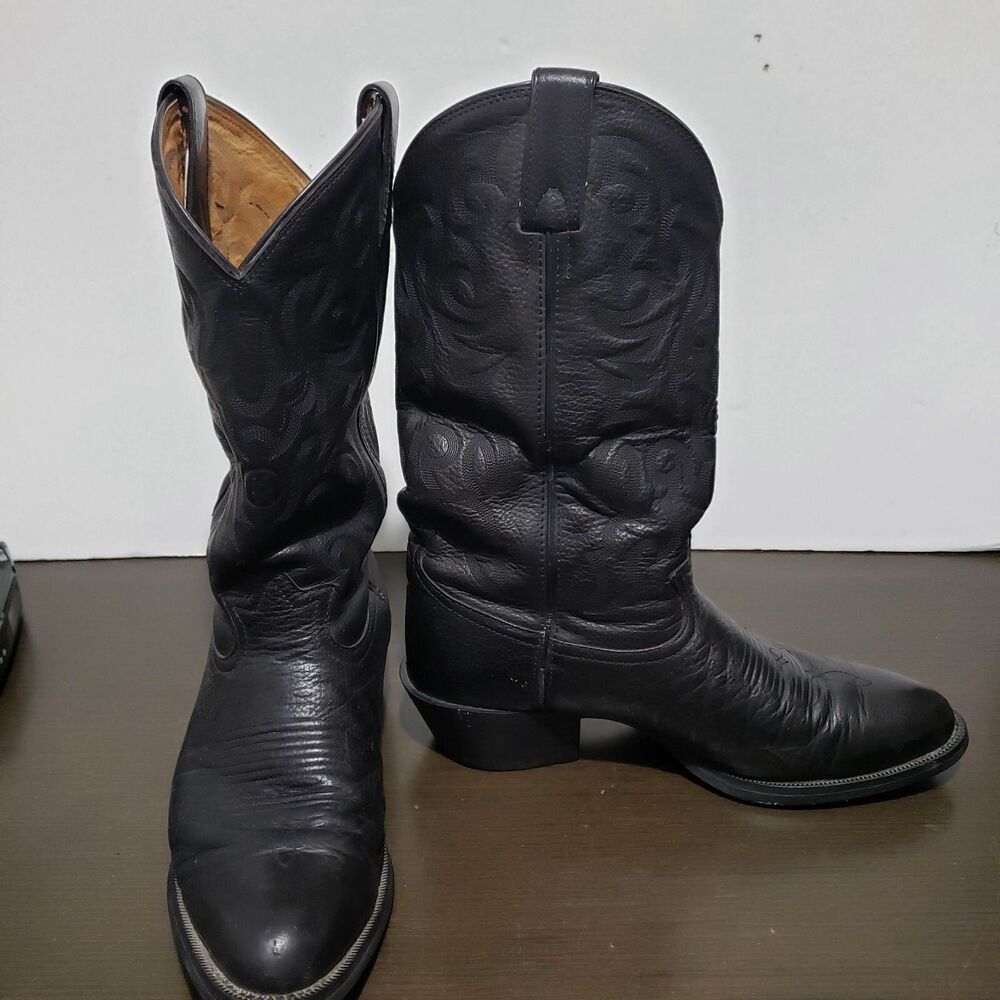Tony Lama RR4002 Black Leather Men's Cowboy Boots 11D